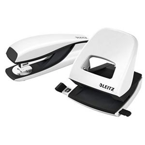 Esselte-leitz ensemble perforatrice neXXt 5008 et agrafeuse neXXt 5502 en blanc perle (allpremio, neuf)