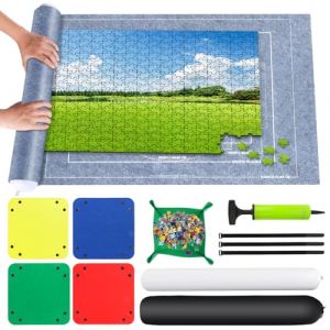 VFANDV Tapis de Puzzle, Rangement Puzzle pour Jusqu'à 500 1000 1500 Pièces, Tapis de Puzzle Rouleau Feutre Portable pour Adultes et Enfants avec 4 Trieur de Puzzle, 66 x 116 cm (Gris) (STOREZAGARI, neuf)