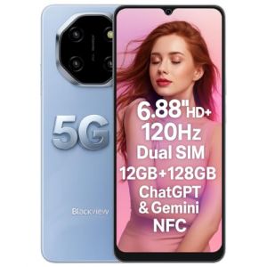 Blackview Smartphone Shark 6 5G avec IA, 12GO+128GO, &Eacute;cran 6.88" HD+ 120Hz, 3 Assistants IA Int&eacute;gr&eacute;s, Cam&eacute;ra 16MP+8MP, Batterie 5000mAh, Double SIM 5G, Android 15 T&eacute;l&eacute;phone D&eacute;bloqu&eacute;, GPS NFC, Bleu (KOMATIITIC LIMITED, neuf)
