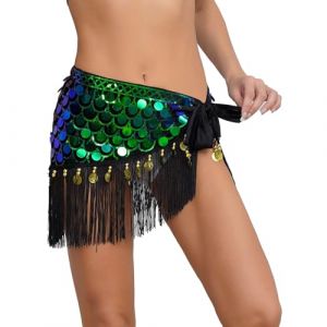 Alvivi Jupe De Danse Orientale Femme Paillettes Ceinture Foulard De Danse du Ventre Scintillant Echarpe De Belly Dance Samba Costume Spectacle Vert Taille Unique (Acfunny-eu, neuf)