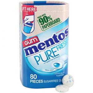 Mentos Pure Fresh Gomme &agrave; m&acirc;cher sans sucre avec xylitol, menthe fra&icirc;che, chaussettes de No&euml;l pour adultes et enfants, bouteille en carton recyclable &agrave; 90 %, 80 pi&egrave;ces (lot de 1) (Treatspree, neuf)