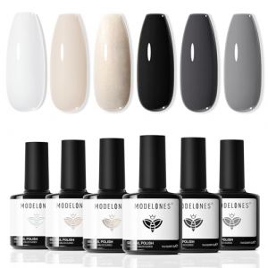 modelones Vernis Semi Permanent, 6 Couleurs Blanc noir Vernis &agrave; Ongles Gel Semi Permanent, Soak Off Nail Design Gel Nail Polish Gel Vernis Avec Bo&icirc;te Cadeau pour Valentin Nail Art Kit Manucure (MJ BEAUTY, neuf)
