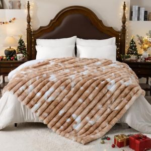 Vamcheer Couverture de Canapé Chaud - Plaid Canape Grande Taille, Couvre Lit Super Doux, Jete de Canape Léger,Fausse Fourrure de Lapin, Tie-Dye Marron (Vamcheer, neuf)