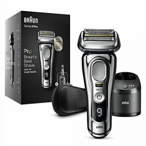 Braun Series 9 Pro Rasoir &eacute;lectrique pour homme, Rasoir &agrave; barbe avec tondeuse ProLift et t&ecirc;te 4 en 1, centre de nettoyage et de charge 5 en 1, housse rechargeable, sans fil, 9466 CC, Chrome (KV E-Commerce | FR, neuf)