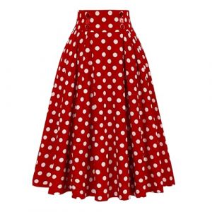 Jupe Plissee Femme Vintage, Jupe Boheme Femme Taille Haute D&eacute;Contract&eacute; &agrave; Pois Midi Confortable AVCE Bouton Soir&eacute;E Rockabilly Chic Et &eacute;L&eacute;Gante &eacute;Vas&eacute;E Skirt Comfortable Printemps Et &eacute;T&eacute; (Hrihua, neuf)