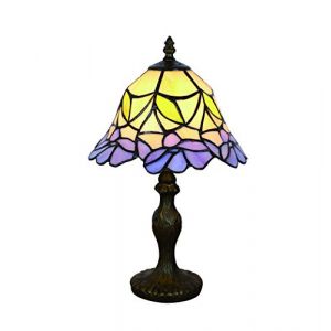 Tokira Lampe de Table de Style Tiffany 8 Pouces, Veilleuse Vintage en Verre Teint&eacute;, Lampes de Bureau Chambre &agrave; Coucher Violet pour Salon En train de lire &Eacute;clairage[Sans Ampoule] (Tokira TIFFANY  FACTORY, neuf)
