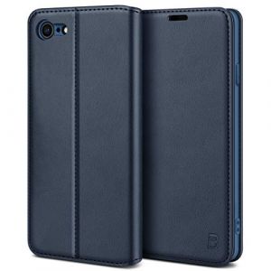 BEZ® Coque pour iPhone 7, Coque pour iPhone 8, Coque pour iPhone SE, Coque pour iPhone SE 2022, Étui Portefeuille de Protection à Rabat en PU Cuir avec Porte-Cartes, Fermeture Magnétique, Bleu Marine (TheBlingZ., neuf)