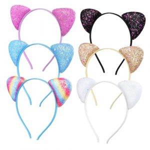 VERDANVERSE 6pi&egrave;ces Serre-t&ecirc;te Chat Oreilles Brillantes Serre-t&ecirc;tes Chaton Paillet&eacute; Oreilles De Chat Paillet&eacute;es Couvre-chef Brillant Accessoires Cheveux De Costume Serre-t&ecirc;te (SLILi, neuf)