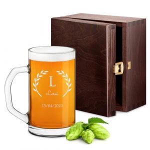 Maverton Chope &agrave; Bi&egrave;re Grav&eacute;e - 640ml Verre a Biere avec Anse - pour Amateur de Bi&egrave;re - Cadeau Anniversaire Homme - Idee Cadeau Homme - Verre personnalisable pour lui - Laurier (MAVERTON, neuf)