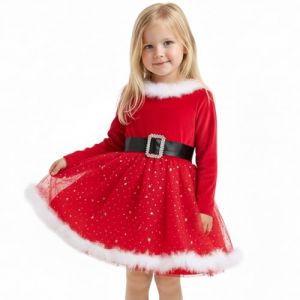 JiAmy Robe de No&euml;l pour b&eacute;b&eacute; fille Enfant Longues manches rouge &agrave; carreaux Bowknot Princesse V&ecirc;tements d'hiver pour f&ecirc;te de No&euml;l Tenue de P&egrave;re No&euml;l V&ecirc;tements pour fille 12 mois-6 ans, rouge, 12-18 (JiAmy-EU, neuf)