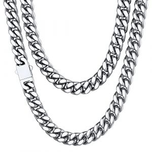 Collier Acier 76 cm Cubaine Chaîne Homme Pour Pendentif Massif Gourmette Femme Garçon Enfant Grosse Maille Ras de Cou Gros Cadeau Fêtes Pères Noël Choker Hip Hop Rappeur 157g (ChainsHouse Jewellery, neuf)