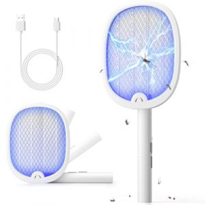 YISSVIC Raquette Electrique Insectes, Raquette Anti Moustiques Pliable 4000V 1800mAh Tapette Électrique Puissante Rechargeable avec Câble Chargement USB-C Lutte Contre Moustiques Mouches Mites (Blanc) (HARKALY BINA Kft., neuf)