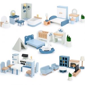 Ensemble de meubles en bois pour maison de poup&eacute;e, 32 pi&egrave;ces, accessoires et meubles pour maison de poup&eacute;e Sanlebi, meubles miniatures comprenant 5 kits de pi&egrave;ces, jouet de jeu d'imitation, cadeau pou (Joyreal Official, neuf)