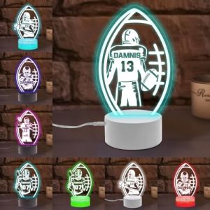 MYZQIFF Nom personnalisé Rugby Night Light, Lumière LED personnalisée 16 couleurs 3D Rugby Player Lampe Room Decor Noël Anniversaire Rugbys Cadeaux pour hommes (Haoeuoya, neuf)