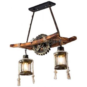 Suspension En Bois Rustique Lampe Suspendue En Chêne Vintage Table À Manger Lustre De Salle À Manger Plafonnier Industriel En Métal Rétro Lampe Industrielle Lampe De Maison Campagne Abat-Jour De Bar (Linxianlianfazhuanghuangcailiaoxiaoshoudian, neuf)