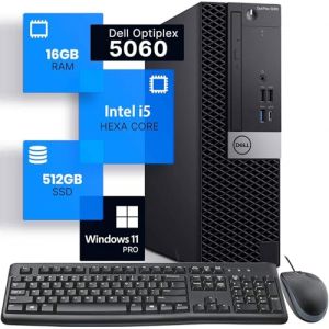 Dell OptiPlex 5060 SFF PC Computer, Intel 6-Core i5-8500 @ 3,0 GHz, 16GB DDR4 RAM, 512GB SSD, 4K Support, DisplayPort, QWERTY Keyboard, Windows 11 Pro (Refurbished) (TOM CHARCHAR, neuf)