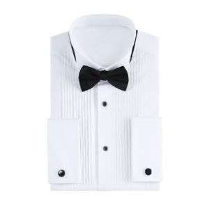 Gollnwe Chemise de Smoking pour Hommes, col Wing, Poignet Fran&ccedil;ais avec Boutons de Manchette et N&oelig;ud Papillon Blanc L (Gollnwe, neuf)