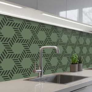 KitchenYeah&copy; Credence Adhesive Pour Cuisine 60x200 cm Panneau Mural Adhesif Fond De Hotte Plaque Pvc Murale Peel And Stick Protege Mur Motif - Vert - G&eacute;om&eacute;trique (KitchenYeah, neuf)