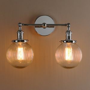 PathsOn Applique murale industrielle moderne vintage &agrave; double applique murale pour bar de cuisine avec globe nervur&eacute; en verre transparent (chrom&eacute;) (Pathson (Europe), neuf)