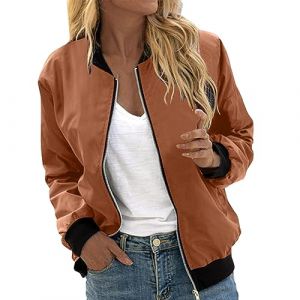 RUIRUILICO Veste Femme Mi Saison Décontracté 2025 Automne Bomber Classique Manche Longue Veste de Sport Ample Léger Blouson Couleur Unie (RUIRUILICO(UP TO 50% OFF!), neuf)