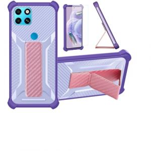 bojioderf Coque pour Infinix Smart 6 Coque &Eacute;tui Case Cover Hybride [avec Protection d'&eacute;cran en Verre tremp&eacute;] [Support magn&eacute;tique Pliable] [givr&eacute; r&eacute;sistant aux Empreintes digitales] Violet (Oujietong, neuf)