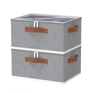 OUTBROS Boîte de Rangement Pliable, Cube avec Couvercle, Rectangulaire Caisse Convient Pour Couettes, Couvertures, 40 x 30 x 20 cm, Gris, Paquet de 2 (OUTBROS-FR, neuf)