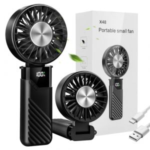 Mini Ventilateur Portable, USB Rechargeable Ventilateur a Main Silencieux Avec 5 vitesses, Petit Ventilateur de Poche Pliable, Ventilo Portatif Hand Fan de Bureau et D'extérieur (Noir) (err OÜ, neuf)