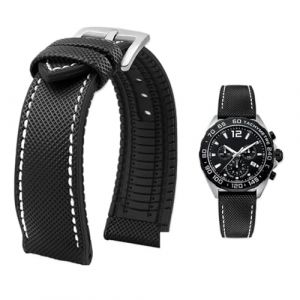 PctkeLsend Bracelet de montre &eacute;tanche en toile et caoutchouc for homme, 19-24 mm, compatible avec Breitling, Omega, IWC, Citizen, TUDOR et Hamilton(Black White silver A,19mm) (PeiLINpppppp, neuf)