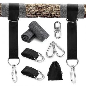 Sangle Hamac, HASLED 90cm Sangle Balancoire Arbre, avec 2 Anneaux en D, Mousquetons et Rembourrage de Protection pour Arbres, Attache Hamac Arbre, Charge Max 500kg, pour Balancoire Jardin Hamac (MYLERCT, neuf)