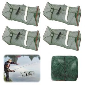 Jortmrd 4 Pièces Nasse a Poisson, 22 x 22 x 45cm Nasse à écrevisses Pliable avec Sac d'alimentation et Fermeture éclair, Epuisette Peche pour la Pêche Aux Sardines, Aux Crabes et Aux écrevisses (FUKJLKSESOIR, neuf)