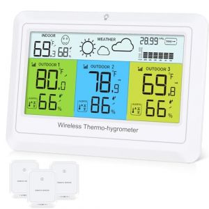 Ankilo Station m&eacute;t&eacute;o sans fil avec 3 capteurs ext&eacute;rieurs, &eacute;cran LCD couleur avec pr&eacute;visions m&eacute;t&eacute;orologiques, pression atmosph&eacute;rique, thermom&egrave;tre int&eacute;rieur ext&eacute;rieur, port&eacute;e jusqu'&agrave; 100 m, blanche (Shimai Shop, neuf)