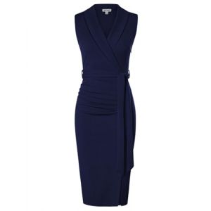 GRACE KARIN Robe Fourreau Femme sans Manches Col Châle Mi-Mollet avec Ceinture Amovible et Fente Élégante Bleu Marine 44 (Claroine EU, neuf)