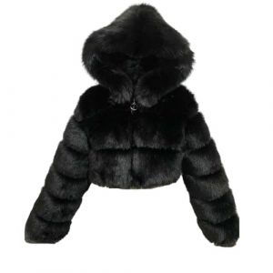 PengGengA Femmes Manteau en Fausse Fourrure Cardigan en Cheveux Synth&eacute;tiques Manteau en Peluche &agrave; Capuche Veste Couleur Unie Shaggy - Noir, S (YiWuShiXiaoLiuDianZiShangWuShangHang, neuf)