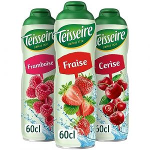 Lot de 3 sirops Teisseire (Fraise, Framboise, Cerise) pour Boisson Rafra&icirc;chissante, Cocktails, Bidon Recyclable 3x60cl (THE SIROP SHOP, neuf)