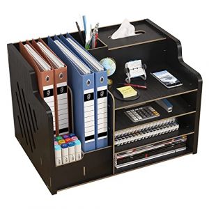 Hggzeg Organiseur de bureau en bois - Grande capacité - Trieur de fournitures de bureau - Boîte de rangement pour papiers A4, livres, documents et cahiers (JB07 Noir) (YuGuangGT, neuf)