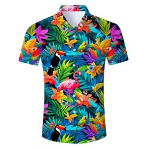 Belovecol Chemise Hawaïenne pour Homme Flamingo Chemise Hawaïenne Chemise Hawaïenne à Manches Courtes pour Homme Imprimé Floral Coupe Régulière Années 90 Tenue XXL (Chlorella, neuf)