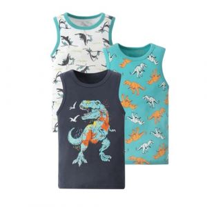 Lot de 3 gilets pour garçon dinosaure - Débardeur sans manches - Maillot de corps pour fille - Gilet de corps pour enfant - Multicolore - T-shirt à manches longues pour bébé, Noir , 5-6 ans (⭐⭐⭐⭐⭐Five-Star⭐⭐⭐⭐⭐⭐, neuf)
