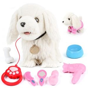 Vankarr Chien Interactif Jouet Enfant,avec Laisse Peluche Chien Jouet Enfant,Chiens Qui Marche et aboie, &Eacute;lectronique Chiens Jouets Enfants,Jeu de R&ocirc;le Cadeau pour Gar&ccedil;on Fille 2 3 4 Ans(Blanc) (Gazmoonwalk Trade Kft., neuf)