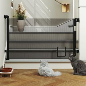 XUANYU Barriere de Securite avec Petit Porte Enroulable 0 &agrave; 180 cm Barri&egrave;re de S&eacute;curit&eacute; en Maille &agrave; &oelig;illets, Barri&egrave;re de S&eacute;curit&eacute; R&eacute;tractable pour Escaliers, Couloirs (Noir 86 * 180 cm) (XUASHW, neuf)