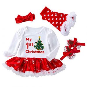 Winmany Nouveau-né bébé Filles noël Barboteuse Tutu Robe Tenue Bandeau jambière Chaussures Ensemble (Arbre, 3-6 Mois) (winmany, neuf)