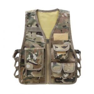 FEESHOW Gilet de Pêche Enfant Garçon Multi Poches Veste sans Manches Gilet de Pêche Manteau Réglable Jeux Extérieurs de Chasse de Combat Camping Camouflage 7 ans (FEESHOWSTORE, neuf)