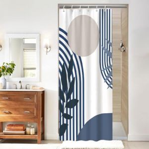 Uiiooazy Rideau Douche Bleu Gris, Rideau de Douche Abstrait Géométrique Lignes Noir Rayé Rideaux de Baignoire Anti Moisissure Imperméable Tissu Polyester Rideaux de Bain avec 6 Crochets 90x180cm (dongguibinjingpinxiaodianpu, neuf)