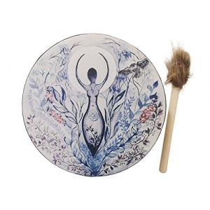 Tambour 25 cm - Motif Arbre Vie - Tambour chamanique Fait à la Main avec Baguette - Outil sonore - Symbole Tambour chamanique Sibérie - Décoration d'arbre (BestBuy-dreaming, neuf)