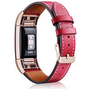 Mornex Bracelet Compatible Fitbit Charge 2 en Cuir,Bande de Remplacement R&eacute;glable Sangle Rechange M&eacute;tal Connecteurs Accessoires (HEWE-UK, neuf)