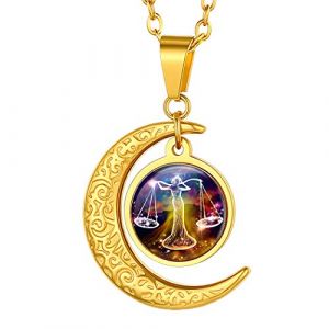 Suplight Femme Collier Lune Croissant et Signe Balance Chaîne Pendentif Astrologique Plaqué Or Bijou Moderne Cadeau Parfait (Suplight Jewellery, neuf)