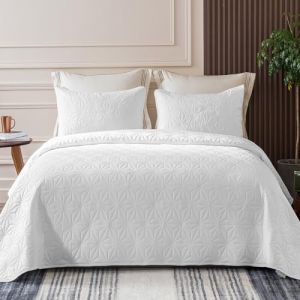 Whale Flotilla Couvre-Lit 220x240 cm avec 2 Taies d'oreiller, Dessus de Lit Gaufré Doux Léger avec Motif Géométrique pour 4-Saisons, Blanc (Whale Flotilla FR, neuf)