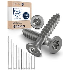10x Vis à bois tête fraisée en Acier inoxydable Torx V2A vis inox 10x160 pour panneaux d'aggloméré Bois Filetage partiel 10mm fort 160mm long 10 pièce en acier A2 (NietFullThings, neuf)