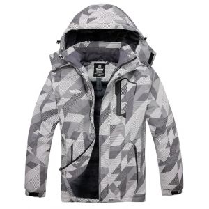 Wantdo Homme Blouson de Ski Hiver Imperm&eacute;able Veste Isolant Chaude Veste de Sport Voyage avec Capuche Amovible Veste de Snowboard Parka Montagne Blanc+Noir XXL (C'est&nbsp;la&nbsp;vie, neuf)