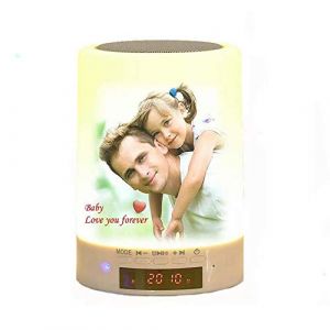 Personnalisé Photo Veilleuse Bluetooth Haut-Parleur, Lampe de Chevet avec Capteur Tactile avec Réveil, Lecteur de Musique MP3, Radio FM, Cadeau de Mariage Anniversaire Lampe RGB Tabel (Godmoy, neuf)