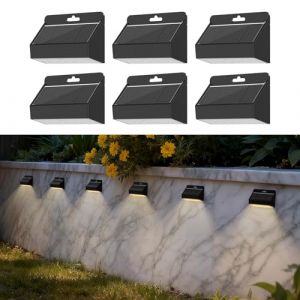 Smiling Shark Lampe Solaire Exterieur, 6 Pièces LED Applique Murale Exterieur Solaire IP65 Étanche Lumières de Clôture Solaires pour Jardin Clôture Escaliers Marches Cour Terrasse, Blanc Chaud (smilingsharkuk, neuf)